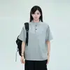 Camisa Polo Preta Pesada de Verão, Unissex, Toque Fresco, Caimento Solto, Camiseta Juvenil de Manga Curta