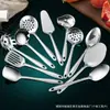 Conjunto de Utensílios de Cozinha de Aço Inoxidável com Colher e Espátula para Cozinha Doméstica, Incluindo Espátula, Escumadeira, Concha, Espátula Perfurada, Rastelo para Farinha, Espátula em Forma de Folha, Conjunto de 11 Peças