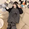 Pijama feminino plus size direto da fábrica/Exportação, manga longa e calça comprida, conjunto de roupa de casa feminino para primavera e outono 110kg