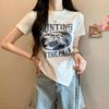 Camiseta Dopamina de Verão 2026 para Mulheres, Top de Manga Curta com Estampa Retro Americana Irregular e Deslumbrantemente Bonito