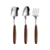 Espátula Cuchara de Acero Inoxidable con Mango de Madera para Uso Doméstico, Cuchara para Sandía, Cuchara de Madera de Haya Estilo Japonés, Tenedor, Cuchara Creativa de Cabeza Cuadrada, Cuchara Tenedor para Postre