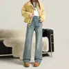 Jeans Holgados de Pierna Estrecha Adelgazantes de Cintura Alta Extra Gruesos para Mujer 2026 Nuevo Llegado de Invierno Jeans de Pierna Recta con Forro de Terciopelo A8001