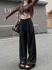 Foto Real de Pantalones de Traje Grises de Alta Gama con Caída para Mujer en Verano Estilo Coreano Pantalones Rectos de Cintura Alta Pantalones Casuales Largos hasta el Suelo
