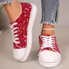 Sapatos femininos casuais de cadarço, moda, tamanho grande, novos para comércio exterior, transfronteiriços, com lantejoulas, outono, bico redondo, sapatos femininos 2025
