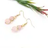 TikTok aretes rectos hechos a mano de cuentas redondas de cristal dorado con alambre de cobre enrollado aretes largos de cristal con cuentas de temperamento E72