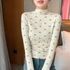 H578 Camisa de gola alta meia elegante com base interna Slim Fit Top Slim Bow Floral Manga Longa Feminina Factory Outlet