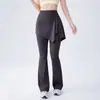 Pantalones de Yoga Falsos de Dos Piezas con Diseño Acampanado Anti-Vergüenza para Mujer, Pantalones Acampanados Finos de Verano de Cintura Alta con Aspecto de Alta Gama