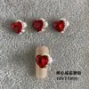 Arte de Uñas Vintage con Acabado Rojo con Pedrería Apilada, Base Curva, Pedrería Grande, Perla, Arte de Uñas Deslumbrante, Pedrería Apilada, Hacha, Decoración de Uñas de Caramelo
