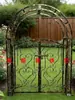 Portão de Pátio Estilo Europeu Arco de Portão Treliça para Flores Trepadeiras ao Ar Livre Jardim Arte em Ferro Arco de Portão Villa Rosa Flores Frescas Estrutura para Trepadeiras