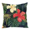 Funda de Almohada de Peluche Estilo Ins con Estampado Digital de Planta Verde y Flores Serie Floral de Verano Funda de Cojín para Sofá Coche Transfronterizo