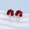 Pendientes Rojos de Año Nuevo Perla de Agua Dulce Natural Pendientes de Plata de Ley S925 para Mujer Pendientes de Perla de Lujo Ligero Gama Alta Venta al por Mayor