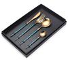 Juego de Cubiertos de Acero Inoxidable de 4 Piezas Dorado Cuchillo de Bistec Portugués, Tenedor y Cuchara Caja de Regalo Suministro Exclusivo Transfronterizo