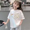 Verano Nuevo Estilo Coreano Dibujos Animados de Moda Ropa de Verano de Moda para Niños Mayores, Camiseta de Manga Corta de Algodón Puro para Niñas