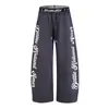 Calça Moletom Retro Americana com Letras para Mulheres 2026 Verão Novo Design Fino com Patchwork Reta Solta Casual Tendência