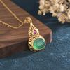 Colgante de calabaza de calcedonia y jaspe natural bañado en oro y cobre para mujer, collar de oro y arena Fu Lu, colgante de cadena de clavícula, joyería