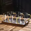 Nuevo Juego de Tazas de Té de Vidrio Estilo Chino para Uso en Casa en la Sala de Estar, Taza de Agua Resistente a Altas Temperaturas con Mango de Madera, Taza de Lujo de Gama Alta para Oficina