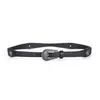 Cinturón de Cuero PU Estilo Western para Mujer Negro Desgastado Hebilla Decorativa Cinturilla Accesorio Versátil para Jeans Casuales Europeos y Americanos