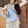 Nuevo Suéter Top Camisola de Punto de Color Sólido de Cuello V Corto para Mujer Capa Interior de Principios de Primavera sin Mangas para Vestir por Capas