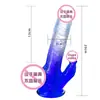 Jiuai Cristal Transparente Bicolor Dildo Artificial Dildo Carne Suave Dispositivo de Masturbación Femenina Semental Grande Juguete Sexual para Adultos