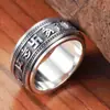 Anillo de plata tailandesa moderno personalizado con escrituras de la corte chapado en plata tailandesa Anillo de seis palabras negras mantra anillo vintage sánscrito giratorio para hombre