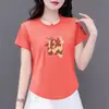 Moda com Desconto para Comércio Exterior Transfronteiriço para Mães de Meia-Idade, Camiseta Versátil de Manga Curta com Caimento Solto para Usar como Camada Base