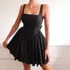 En Stock Exportación Comercio Exterior 2026 Moda Femenina Europea y Americana Estilo Vacacional Color Sólido Espalda Descubierta Corbatas de Lazo Correa Vestido para Mujer