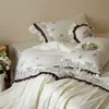 Juego de ropa de cama de cuatro piezas bordado de algodón 100% peinado, estilo princesa francesa, engrosado para invierno, funda de edredón de algodón puro, 1.8m