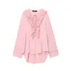 Moda Transfronteriza Aliexpress Europea y Americana Primavera y Verano Popular Cómoda Casual Versátil Cuello en V Cordones Camisa de Gasa