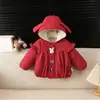 Nueva ropa de abrigo para otoño e invierno: Moda, versátil y adorable diseño de orejas de conejo con forro de felpa y grosor añadido, perfecto para bebés niñas