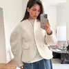 Abrigo de Lana Gruesa Transfronterizo Europeo y Americano para Mujer, Nuevo Diseño Otoño e Invierno 2026, Top de Color Sólido con Cuello en V Estilo Chanel