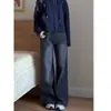 Calças Jeans Pretas e Cinzas para Mulheres, Nova Coleção Primavera e Outono 2026, Cintura Alta, Corte Justo, Comprimento Total, Perna Larga, para Alunos do Ensino Fundamental e Médio