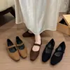 Zapatos planos Mary Jane cuadrados de estilo francés para mujer, nueva colección de otoño 2026, zapatos de noche retro y elegantes de gamuza negra de punta baja