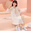 Camisola Infantil Meninas Primavera e Outono Nuvens Algodão Manga Longa Meninas Ensino Fundamental Estilo Princesa Doce Vestido Roupas de Casa