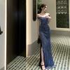 Vestido Azul Brillante de Un Hombro Ajustado para Mujer 2026 Vestido de Fiesta de Cumpleaños de Celebridad Falda Larga Sexy con Abertura