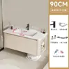 Gabinete de baño de aluminio con espacio de almacenamiento lateral, adecuado para baños pequeños, con lavabo cerámico integrado y mueble tocador