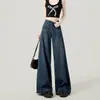 Jeans de Cintura Alta Pierna Ancha para Mujer Otoño e Invierno Nueva Llegada Casual Sueltos Rectos Forrados de Felpa Primavera y Otoño
