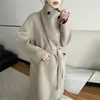 Otoño/Invierno 26 Nuevo Abrigo de Cachemira de Alta Gama Doble Faz para Mujer Largo Cuello Alto Cinturón Suelto Simple Ropa Exterior de Lana Otro
