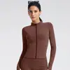 Chamarra de Yoga con Cuello Alto, Mangas Largas y Cremallera Transfronteriza para Mujer, Deportiva, Fitness, Ciclismo, Elástica, Moldeadora, Ajustada