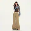 Jeans acampanados para mujer 2026 transfronterizos, estilo retro americano, fluidos, hasta el suelo, corte holgado, pantalones largos color caqui, pantalones largos de color marrón y café