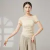 Ropa de Baile de Danza Moderna Tops Ajustados de Manga Larga y Corta Ropa Étnica de Práctica de Danza China Conjunto Moldeador para Mujer