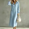 Vestido Longo com Capuz e Meio Zíper de Algodão e Linho, Mangas Compridas com Punhos, Estilo Férias, Estilo Casual, Outono 2026, Cruzamento de Fronteiras Europeu e Americano