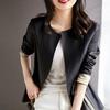 Chaqueta de Cuero Redonda, Sin Botones, Cinturón de Corbata para Mujer, Piel de Oveja Genuina Doble Cara de Color Contrastante, Súper Suave, Aspecto Sedoso, Delgada, Sin Recubrimiento