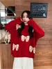 Suéter Rojo Navideño para Mujer Otoño e Invierno 2025 Nuevo Estilo de Moda Popular Estilo Retro Estilo Japonés Estilo Relajado Ropa de Año Nuevo