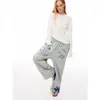 Comercio transfronterizo versátil H letra MA Primavera y Verano Pantalones de chándal con cordón Cintura D Casual Americano WITC Bolsillo Pierna ancha Suelto Rasgado