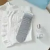 Calcetines para Mujer para Primavera y Verano, Estilo Sal Marina Azul, Diseño de Volante de Encaje, Puño Suelto, Longitud Media Pantorrilla, Calcetines de Algodón Estilo Minimalista Coreano