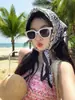 Lenço Quadrado Pequeno Protetor Solar Fresco e Simples para Mulheres, Lenço de Cabeça Artístico Floral de Primavera e Verão, Lenço de Seda Francês Protetor Solar, Bandeau