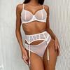 Meixiu Conjunto de sujetador sexy de encaje europeo y americano con transparencia delgada, tentación, lencería sexy, liguero, tres piezas, sujetador francés