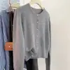 Novo Cardigã 100% Lã Outono/Inverno 2026 Estilo Europeu Feminino Tricô Curto Cintura Marcada Suave Suéter de Cashmere