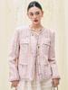 Shengdu26 Otoño Nuevo Estilo Francés Chaqueta Corta de Tweed Rosa de Lana para Mujer