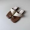 Sandalias de Paja con Punta de Albaricoque y Tacón Medio para Mujer, Moda de Verano y Calzado Exterior Versátil, Chanclas Blanco Crudo